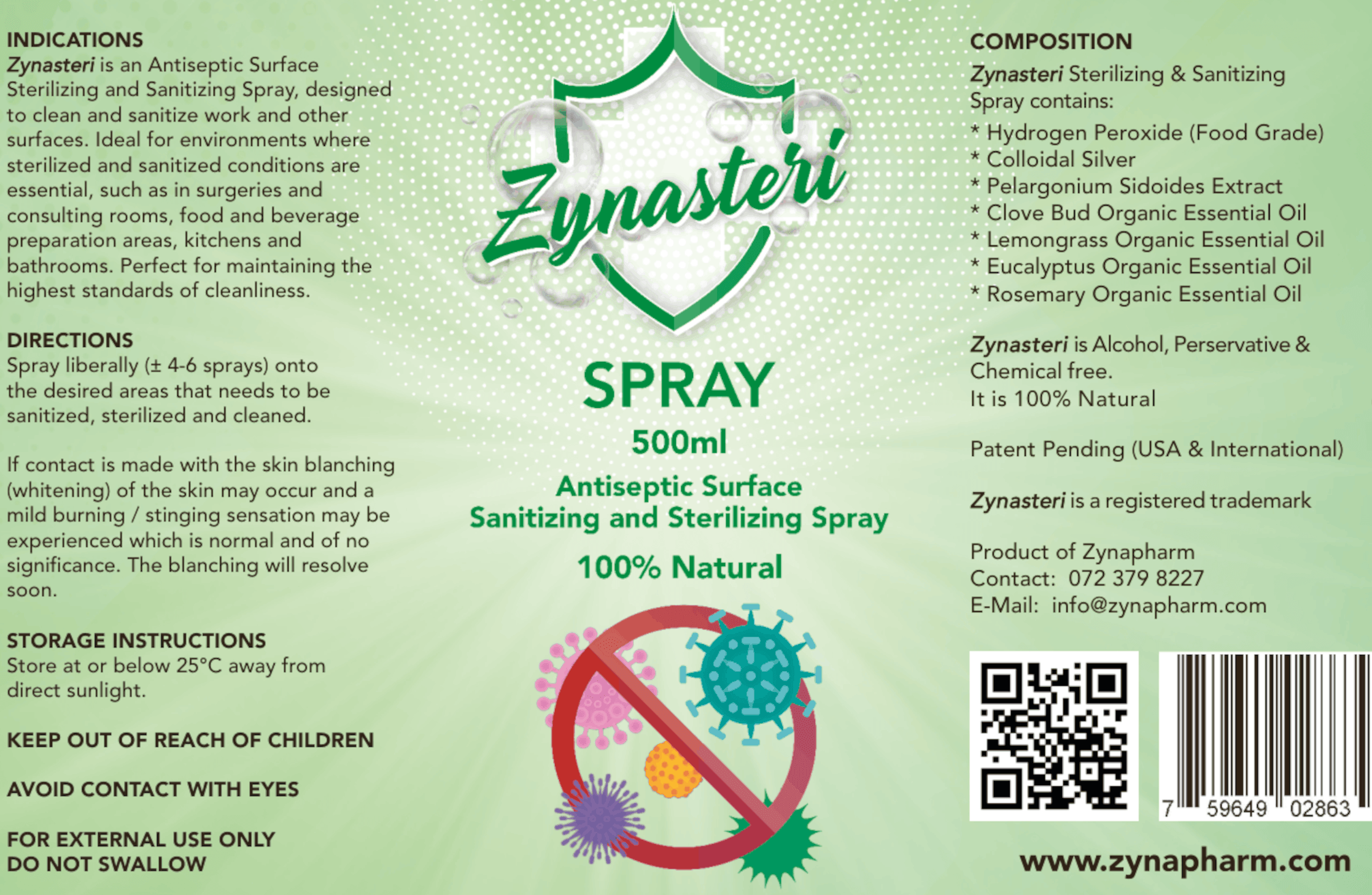 Zynasteri Sanitizer Spray 100ml / 500ml - Image 3